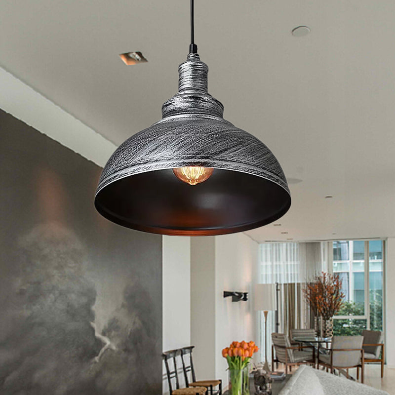 Black/Gray 1 Bulb Hanging Fixture Retro Metal Dome Shade Ceiling Pendant with Adjustable Cord, 12"/14"/16" W Clearhalo 'Art Deco Pendants' 'Black' 'Cast Iron' 'Ceiling Lights' 'Ceramic' 'Crystal' 'Industrial Pendants' 'Industrial' 'Metal' 'Middle Century Pendants' 'Pendant Lights' 'Pendants' 'Rustic Pendants' 'Tiffany' Lighting' 1421199