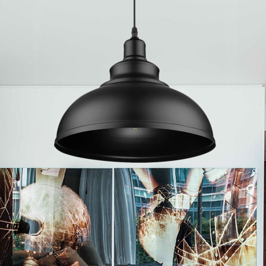 Black/Gray 1 Bulb Hanging Fixture Retro Metal Dome Shade Ceiling Pendant with Adjustable Cord, 12"/14"/16" W Black Clearhalo 'Art Deco Pendants' 'Black' 'Cast Iron' 'Ceiling Lights' 'Ceramic' 'Crystal' 'Industrial Pendants' 'Industrial' 'Metal' 'Middle Century Pendants' 'Pendant Lights' 'Pendants' 'Rustic Pendants' 'Tiffany' Lighting' 1421200