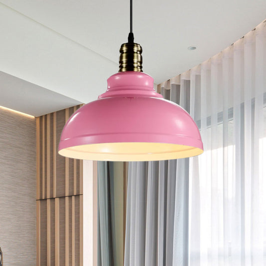 1 Head Dome Ceiling Fixture Industrial Style Pink/Blue Metal Hanging Fixture with Adjustable Cord, 12"/16" Width Clearhalo 'Art Deco Pendants' 'Cast Iron' 'Ceiling Lights' 'Ceramic' 'Crystal' 'Industrial Pendants' 'Industrial' 'Metal' 'Middle Century Pendants' 'Pendant Lights' 'Pendants' 'Tiffany' Lighting' 1421203