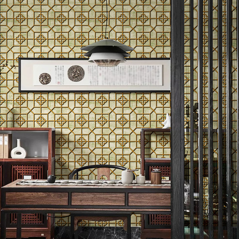Chinoiserie Symmetric Wallpaper Pastel Color Geometric Wall Covering for Tearoom Clearhalo 'Wall Decor' 'Wallpaper' 1421225
