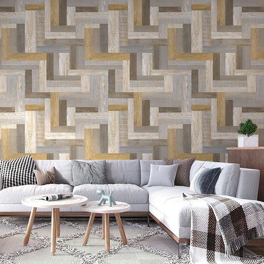 Enchanting Wood Wallpaper for Living Room Geometrical Wall Art in Multi Color, 33' x 20.5" Gray-Khaki Clearhalo 'Country wall decor' 'Rustic' 'Wallpaper' Wall Decor' 1421240