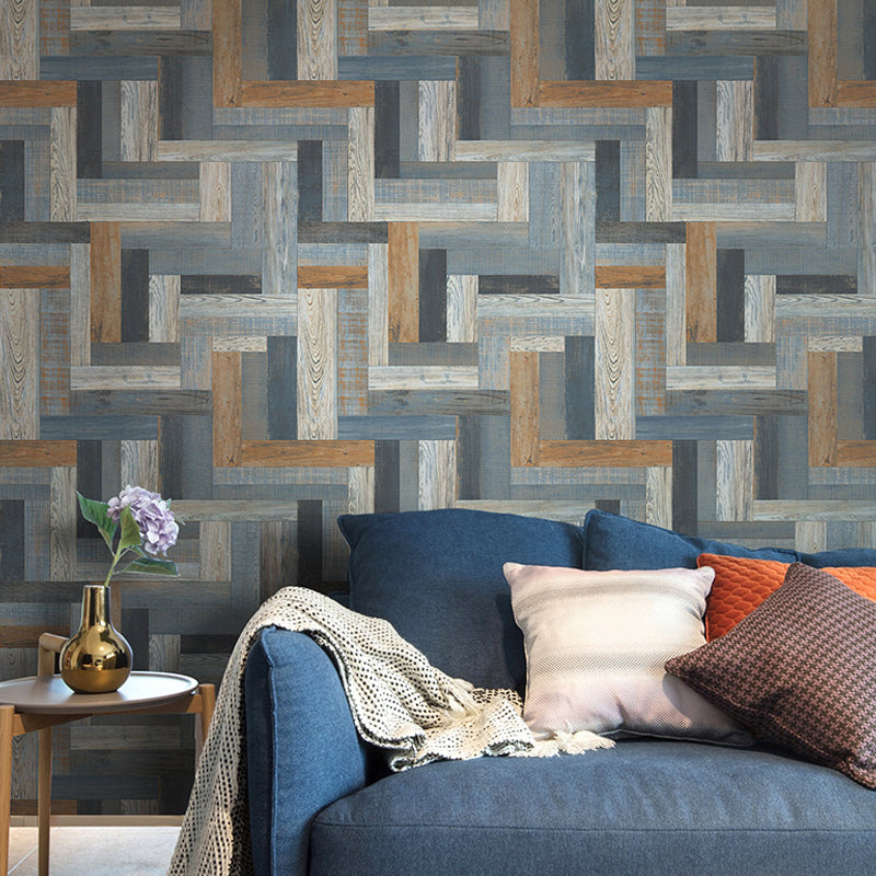 Enchanting Wood Wallpaper for Living Room Geometrical Wall Art in Multi Color, 33' x 20.5" Denim Blue Clearhalo 'Country wall decor' 'Rustic' 'Wallpaper' Wall Decor' 1421243