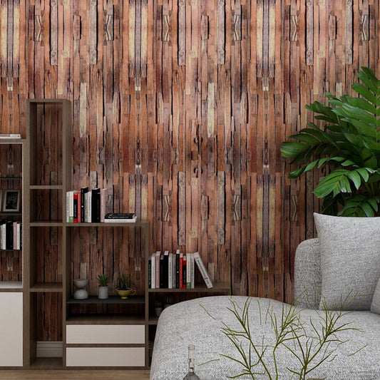 Brown Reclaimed Wood Wallpaper Easy-Peel-Off Rustic Dining Room Wall Covering, Self-Adhesive Clearhalo 'Country wall decor' 'Rustic' 'Wallpaper' Wall Decor' 1421248