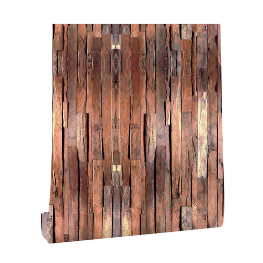 Brown Reclaimed Wood Wallpaper Easy-Peel-Off Rustic Dining Room Wall Covering, Self-Adhesive Clearhalo 'Country wall decor' 'Rustic' 'Wallpaper' Wall Decor' 1421249