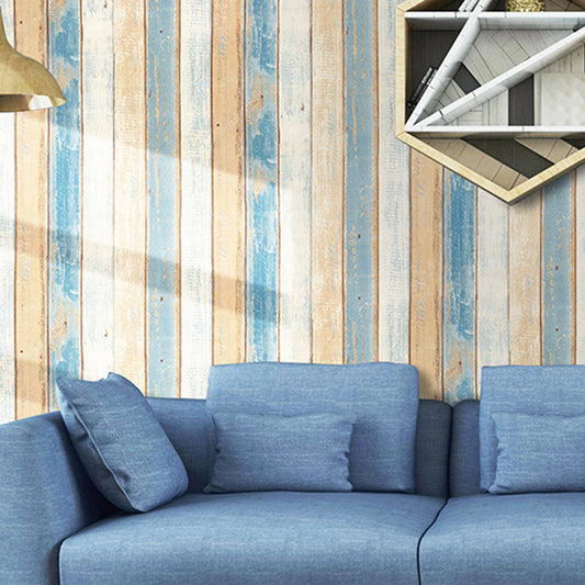 Adhesive Mediterranean Shiplap Wallpaper for Kitchen 34.2-sq ft Wall Covering in Blue, Temporary Blue Clearhalo 'Country wall decor' 'Rustic' 'Wallpaper' Wall Decor' 1421251