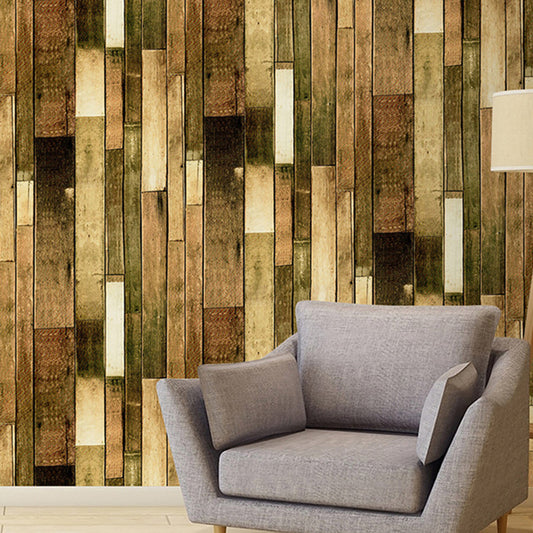 Brown Rural Self-Stick Wallpaper Roll 34.2-sq ft Reclaimed Wood Plank Wall Covering, Removable Clearhalo 'Country wall decor' 'Rustic' 'Wallpaper' Wall Decor' 1421277
