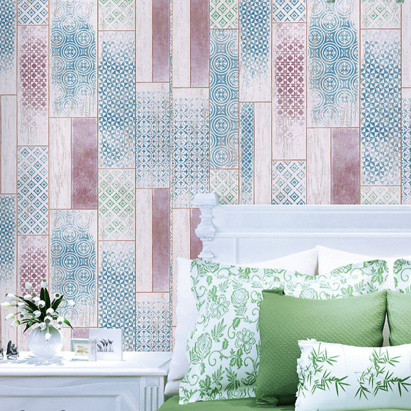 Geometric-Patterned Wood Wallpaper Bohemian Style Smooth Wall Decor in Blue for Home Blue Clearhalo 'Country wall decor' 'Rustic' 'Wallpaper' Wall Decor' 1421280
