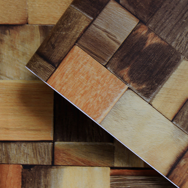 Removable Country Wood Block Wallpaper Orange Patchwork Wall Art, Peel and Stick Clearhalo 'Country wall decor' 'Rustic' 'Wallpaper' Wall Decor' 1421288