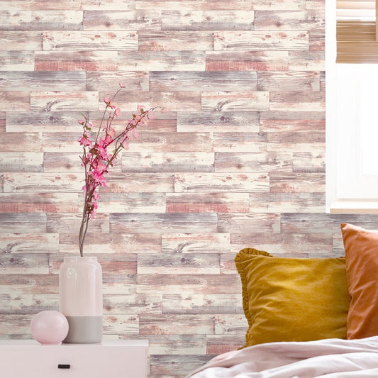 Barn Wood Wallpaper Roll Light-Red Countryside Wall Decoration for Bedroom, Unpasted Light Red Clearhalo 'Country wall decor' 'Rustic' 'Wallpaper' Wall Decor' 1421294
