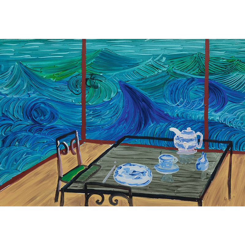 Chinese Tearoom Wallpaper Mural Blue-Brown Artistry Wall Decoration for Living Room Clearhalo 'Wall Decor' 'Wall Mural' 1421321