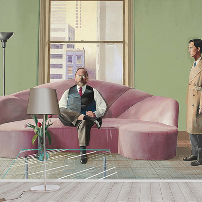 Modern Art Men Painting Murals for Living Room Custom Wall Decor in Purple-Green Purple-Green Clearhalo 'Wall Decor' 'Wall Mural' 1421378