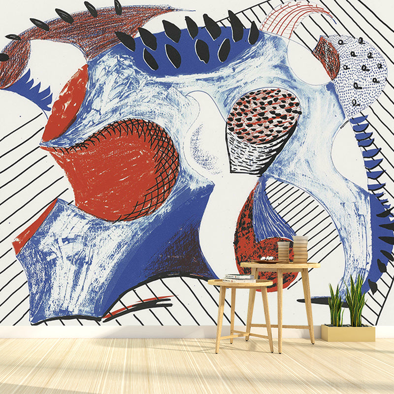 Stain Resistant Abstract Mural Wallpaper Customized Artistic Wall Decor for Living Room Red-Blue Clearhalo 'Wall Decor' 'Wall Mural' 1421413