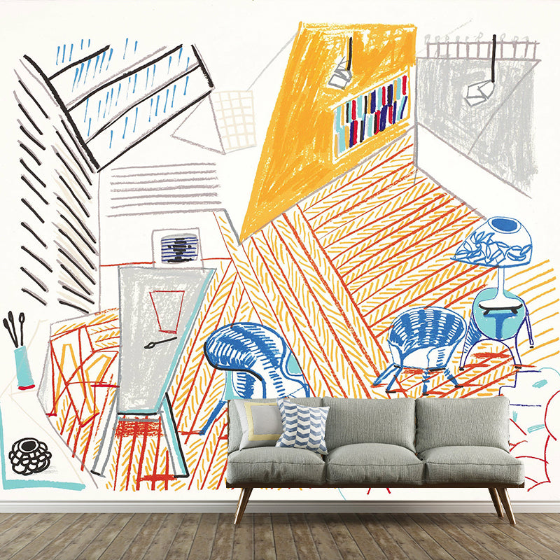 Artworks Studio Interior Murals Artistry Smooth Wall Decoration in Yellow for Home Yellow Clearhalo 'Wall Decor' 'Wall Mural' 1421418