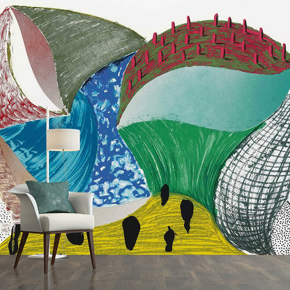 Illustration Abstract Painting Mural Blue-Yellow-Green Non-Woven Wall Art, Stain Proof, Custom Made Blue-Yellow-Green Clearhalo 'Wall Decor' 'Wall Mural' 1421478