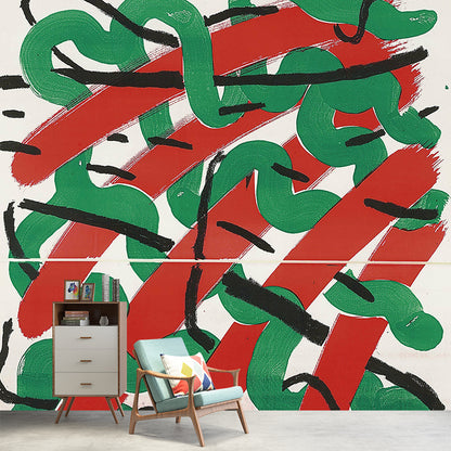 Artistry Interweaving Pattern Mural Red and Green Living Room Wall Decor, Made to Measure Red-Green Clearhalo 'Wall Decor' 'Wall Mural' 1421483