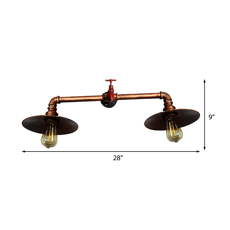 2 Bulbs Flat Shade Wall Light Fixture with Water Tap Industrial Dark ...