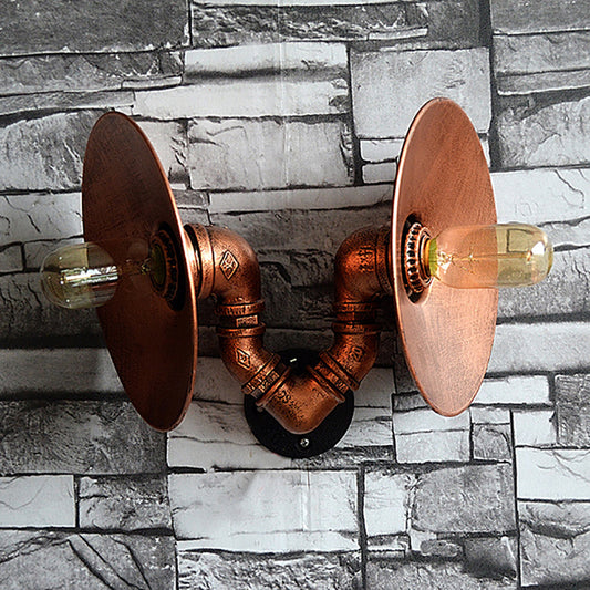 Dark Rust Round Sconce Lighting Rustic Style Wrought Iron 2 Bulbs Bedroom Wall Mount Light with Pipe Rust Clearhalo 'Art deco wall lights' 'Cast Iron' 'Glass' 'Industrial wall lights' 'Industrial' 'Middle century wall lights' 'Modern' 'Rustic wall lights' 'Tiffany' 'Traditional wall lights' 'Wall Lamps & Sconces' 'Wall Lights' Lighting' 142152