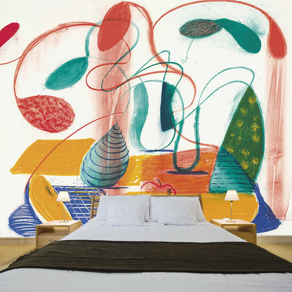 Full-Size Art Deco Murals Wallpaper with Table Flowable Painting in Red-Yellow-Green Red-Yellow-Green Clearhalo 'Wall Decor' 'Wall Mural' 1421608