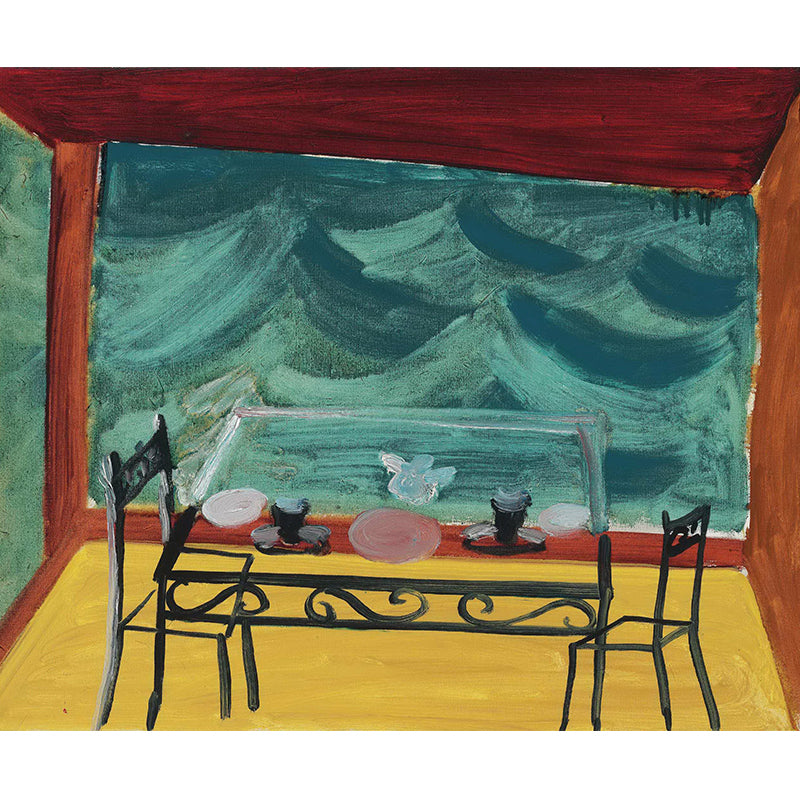 Illustration Tea Time Wallpaper Mural for Accent Wall, Red-Yellow-Green, Custom Printed Clearhalo 'Wall Decor' 'Wall Mural' 1421631