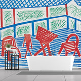 Modern Courtyard Dinette Wall Mural Red-Blue-Green Washable Wall Art for Living Room Clearhalo 'Wall Decor' 'Wall Mural' 1421669