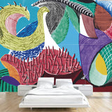 Abstract Art Wall Murals Contemporary Non-Woven Cloth Wall Decor in Red-Yellow-Blue-Green