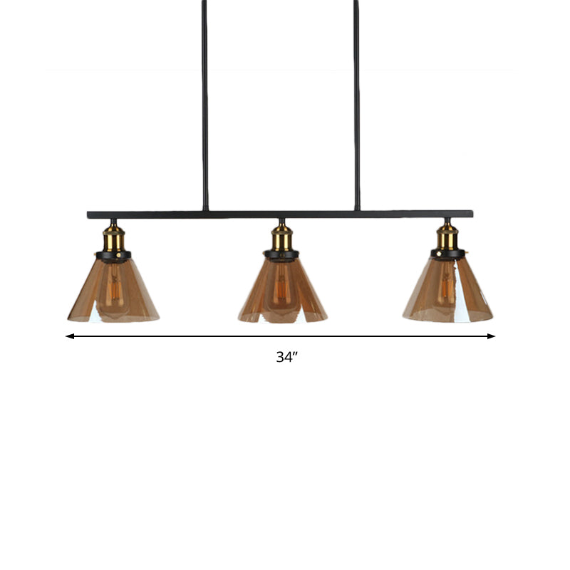 Amber Glass Cone/Globe Island Pendant Light Vintage 3 Lights Dining Room Hanging Lamp Clearhalo 'Ceiling Lights' 'Chandeliers' 'Glass shade' 'Glass' 'Island Lights' Lighting' 142189