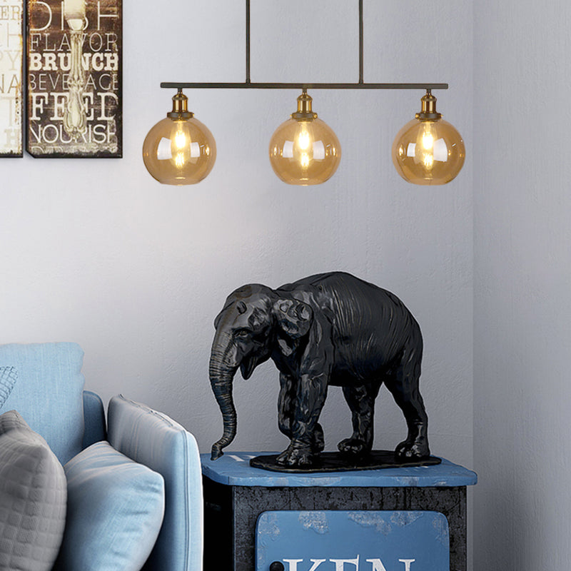 Amber Glass Cone/Globe Island Pendant Light Vintage 3 Lights Dining Room Hanging Lamp Amber Globe Clearhalo 'Ceiling Lights' 'Chandeliers' 'Glass shade' 'Glass' 'Island Lights' Lighting' 142191