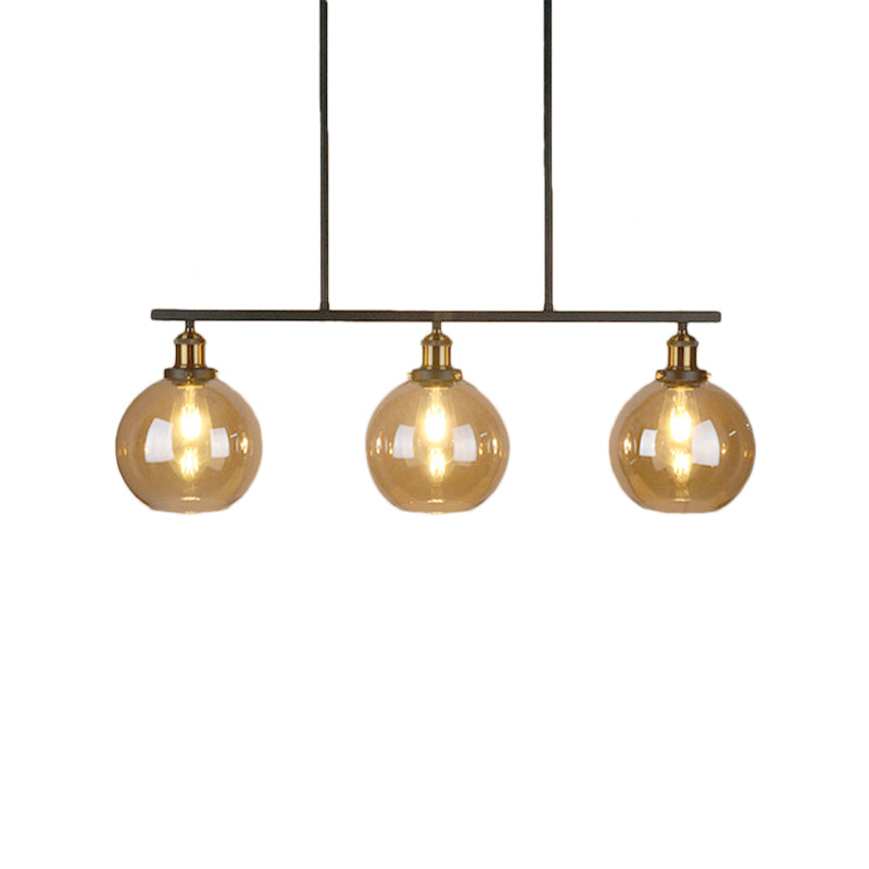 Amber Glass Cone/Globe Island Pendant Light Vintage 3 Lights Dining Room Hanging Lamp Clearhalo 'Ceiling Lights' 'Chandeliers' 'Glass shade' 'Glass' 'Island Lights' Lighting' 142193
