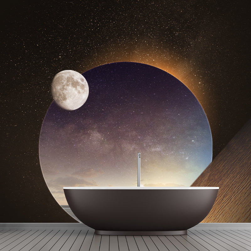 Full Size Space Planet Murals Sci-Fi Resplendent Sunrise Ocean Wall Decor in Yellow-Black Clearhalo 'Wall Decor' 'Wall Mural' 1421968