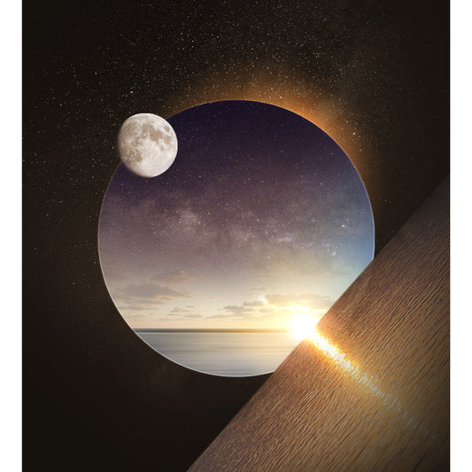 Full Size Space Planet Murals Sci-Fi Resplendent Sunrise Ocean Wall Decor in Yellow-Black