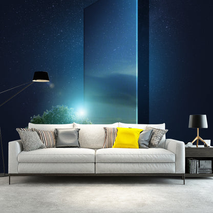 Photography Moon and Tree Murals Large Wall Art for Living Room, Customized Size Aqua Clearhalo 'Wall Decor' 'Wall Mural' 1421981