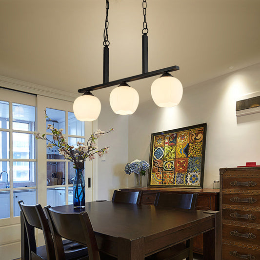 Black 3-Light Pendant Lighting Industrial Opal Glass Globe Shade Island Lamp for Dining Room White Clearhalo 'Ceiling Lights' 'Glass shade' 'Glass' 'Island Lights' 'Pendant Lights' Lighting' 142204