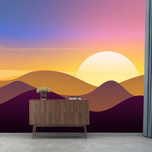 Yellow Sunrise over Mountain Murals Dawn Scenery Modern Waterproof Wall Art for Home Clearhalo 'Wall Decor' 'Wall Mural' 1422100