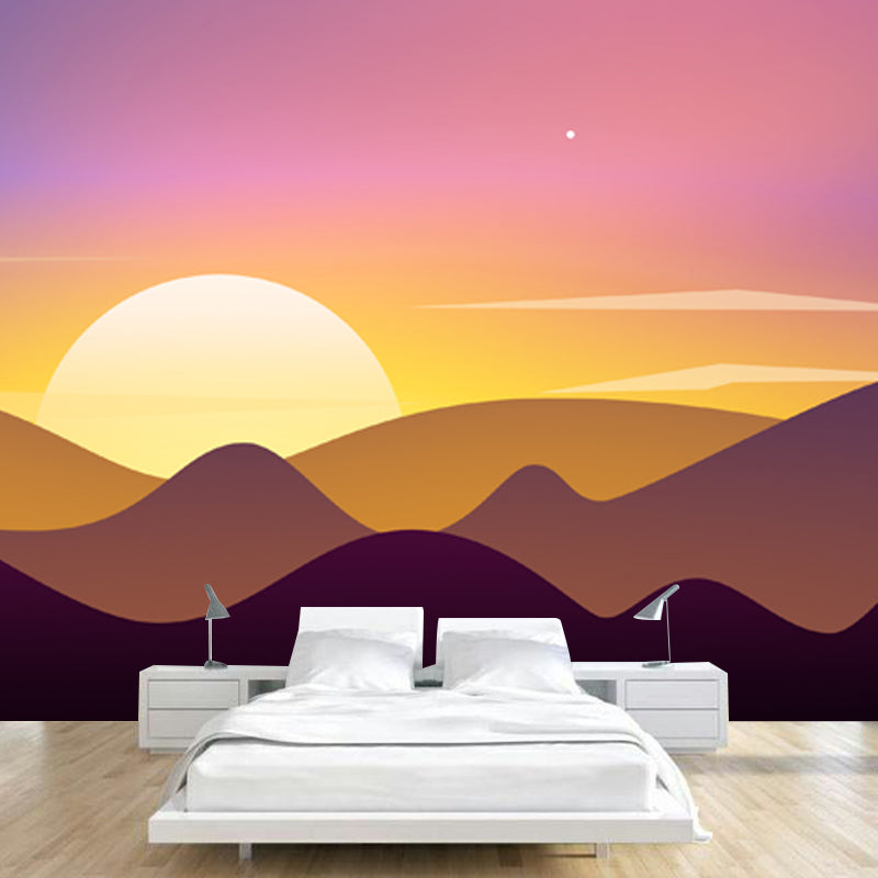 Yellow Sunrise over Mountain Murals Dawn Scenery Modern Waterproof Wall Art for Home Clearhalo 'Wall Decor' 'Wall Mural' 1422101