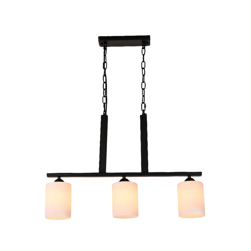 3-Bulb White Glass Island Lamp Industrial Black Cylinder Shade Dining Room Pendant Lighting Clearhalo 'Ceiling Lights' 'Chandeliers' 'Glass shade' 'Glass' 'Island Lights' Lighting' 142211