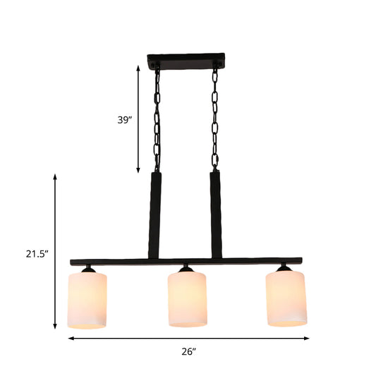3-Bulb White Glass Island Lamp Industrial Black Cylinder Shade Dining Room Pendant Lighting Clearhalo 'Ceiling Lights' 'Chandeliers' 'Glass shade' 'Glass' 'Island Lights' Lighting' 142212