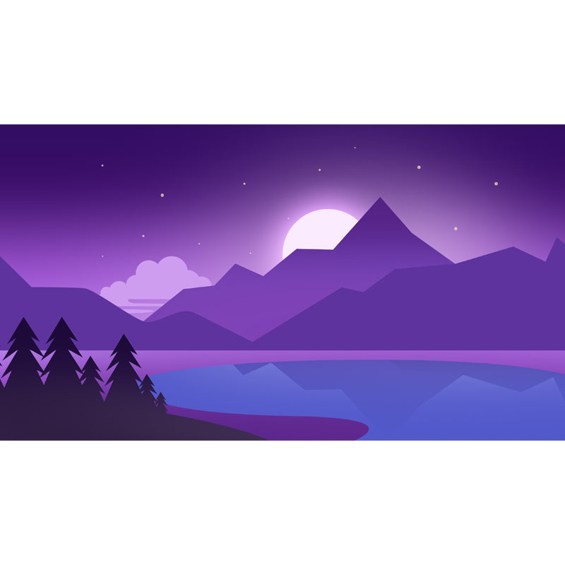 Full-Size Artistic Mural Wallpaper in Purple Riverside Mountain with Rising Moon Pattern Wall Decor, Custom Made Clearhalo 'Wall Decor' 'Wall Mural' 1422177