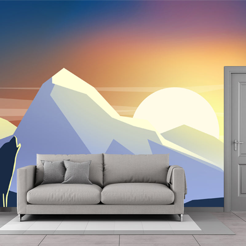 Yellow-White Modern Mural Decal Large Wolf Howl at Sunset Print Wall Covering for Home Clearhalo 'Wall Decor' 'Wall Mural' 1422190