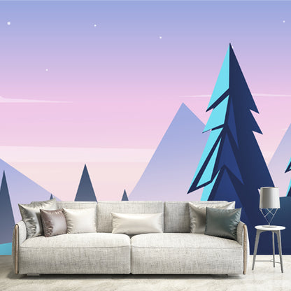 Pipe Tree Starry Night Mural Wallpaper Modern Smooth Surface Wall Decor in Purple-Blue Purplish Blue Clearhalo 'Wall Decor' 'Wall Mural' 1422209