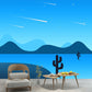Personalized Illustration Modern Mural with Pathway Cactus and Night Meteor Pattern in Blue Clearhalo 'Wall Decor' 'Wall Mural' 1422238