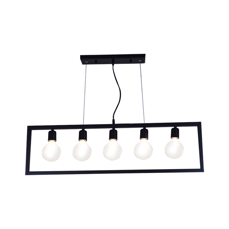 3/5 Lights Rectangular Frame Island Pendant Light Industrial Style Black Metal Ceiling Hanging Light Clearhalo 'Ceiling Lights' 'Island Lights' Lighting' 142225