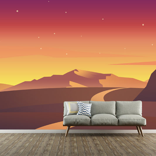 Road and Stars Image Mural Decal Yellow Modern Wall Covering for Accent Wall, Custom Made