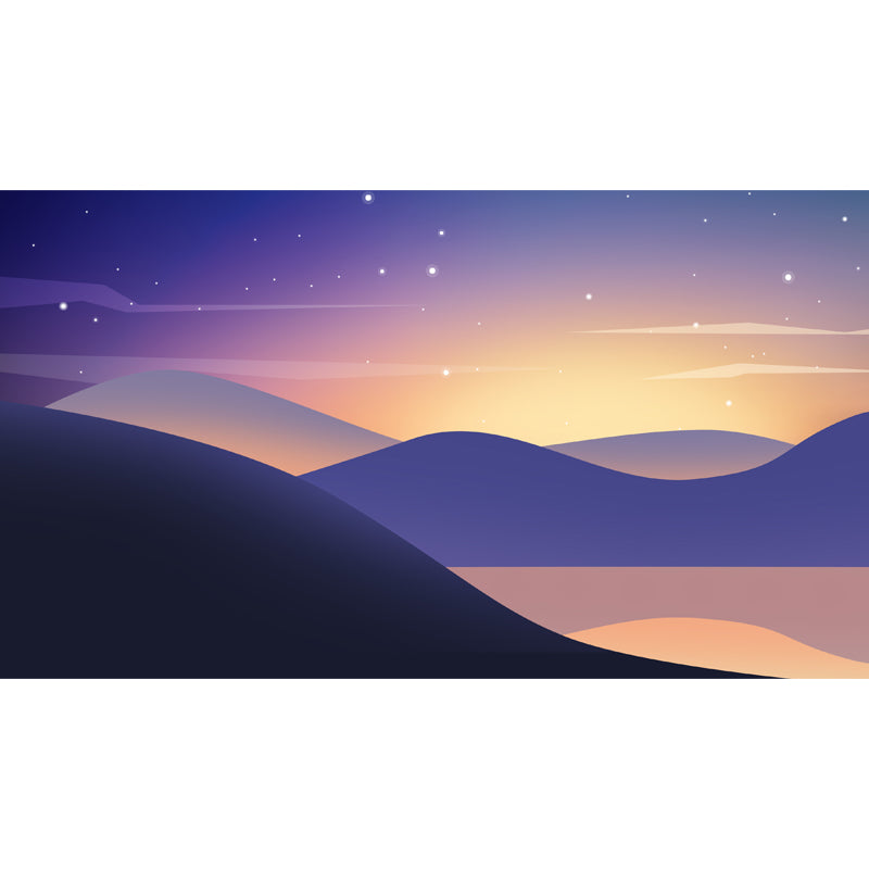 Modern Night River View Mural Purple-Yellow Twinkling Stars Wall Covering for Home Clearhalo 'Wall Decor' 'Wall Mural' 1422320