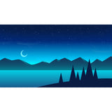 Night Time Mountain River Mural Modern Non-Woven Wall Art in Blue for Living Room