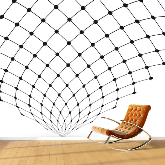 Minimalist Trellis Net Wall Murals for Bedroom Custom Wall Art in Black on White Clearhalo 'Wall Decor' 'Wall Mural' 1422397