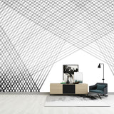 Big Criss-Crossed Star Pattern Mural for Bedroom Geometric Wall Decor in Black-White, Waterproof