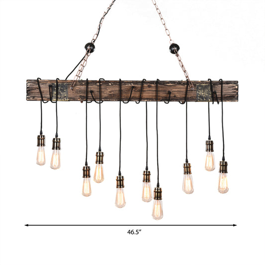 Linear Dining Room Island Lighting with Wooden Beam Lodge Stylish Multi Light Brown Ceiling Light Fixture Clearhalo 'Ceiling Lights' 'Island Lights' Lighting' 142263