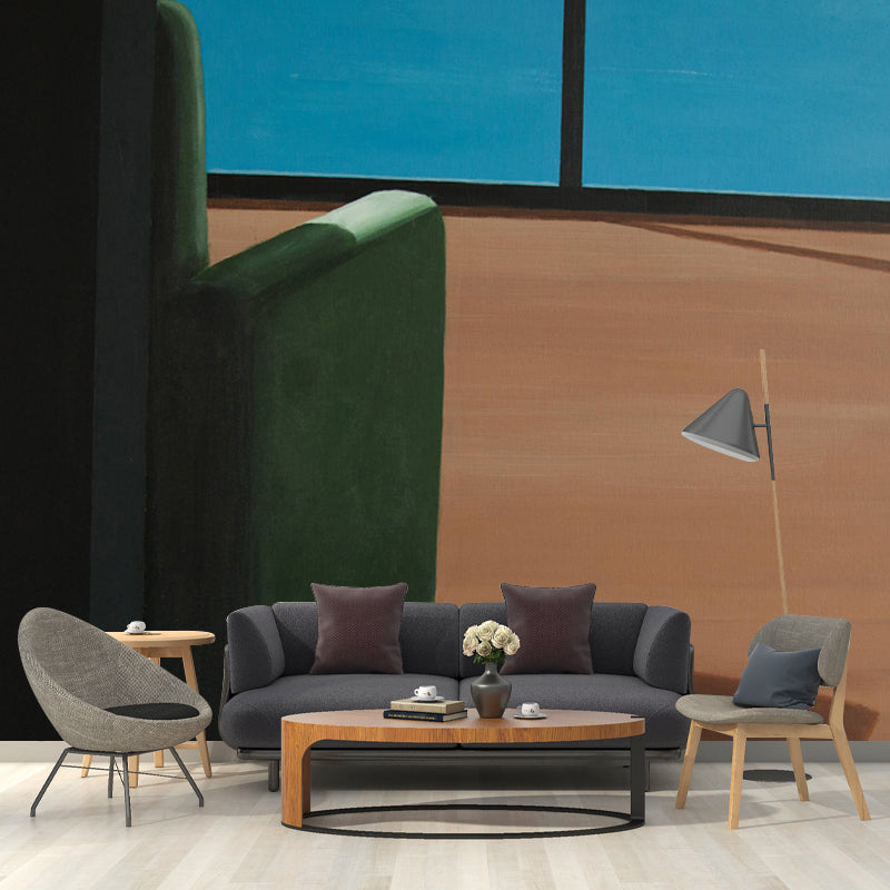 Corner Painting Wall Paper Mural in Blue-Brown Modern Art Wall Decor for Living Room Clearhalo 'Wall Decor' 'Wall Mural' 1422746