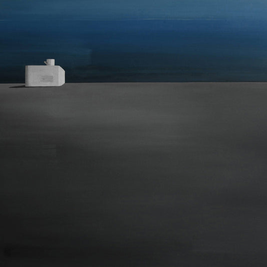 Minimalist Solitude Painting Murals Grey-Blue A Seat and A Cup Wall Art for Corridor