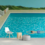 Breaststroke Swimming Murals Wallpaper Blue Artistic Wall Covering for Living Room Clearhalo 'Wall Decor' 'Wall Mural' 1422887